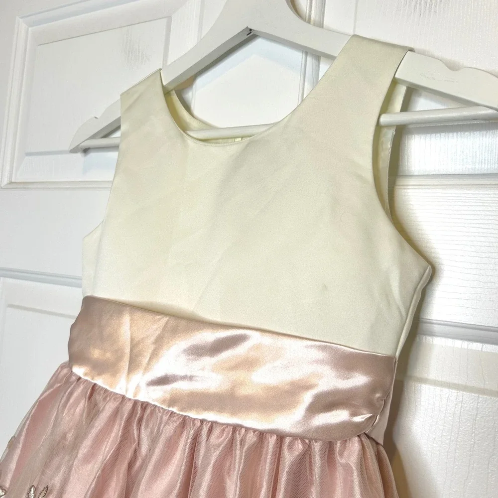 Jayne Copeland Girls Cream Pink Gold Floral Embroidered Party Dress Size 7‎